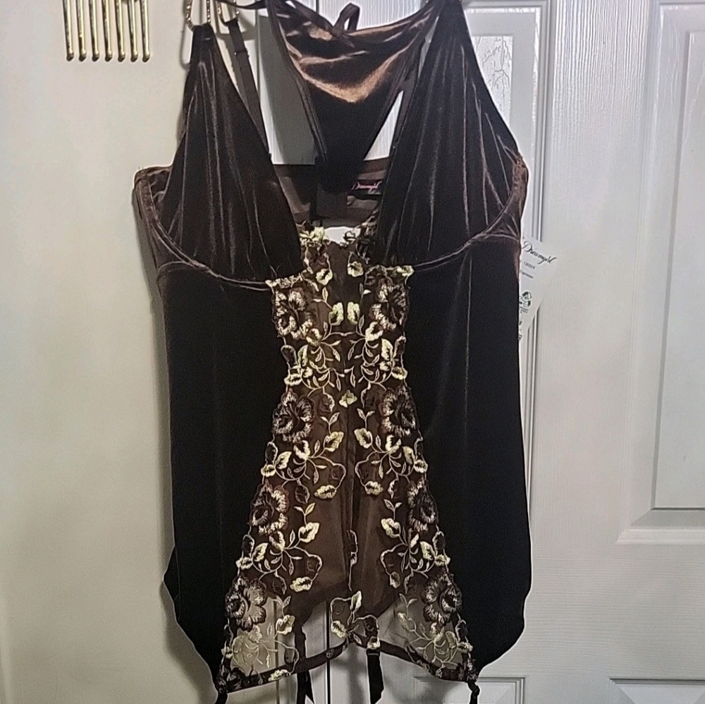 Dreamgirl Brown Velvet Camisole with Floral Lace